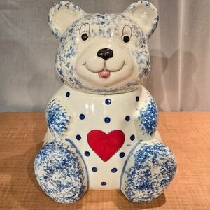 Vintage Weiss Sponge-ware Bear Cookie Jar Heart Made in‎ Brazil Hand Painted